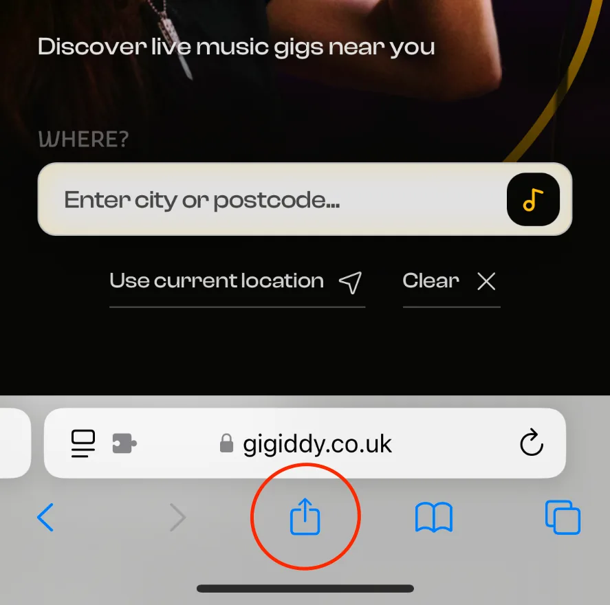 Tap the Share button in Safari