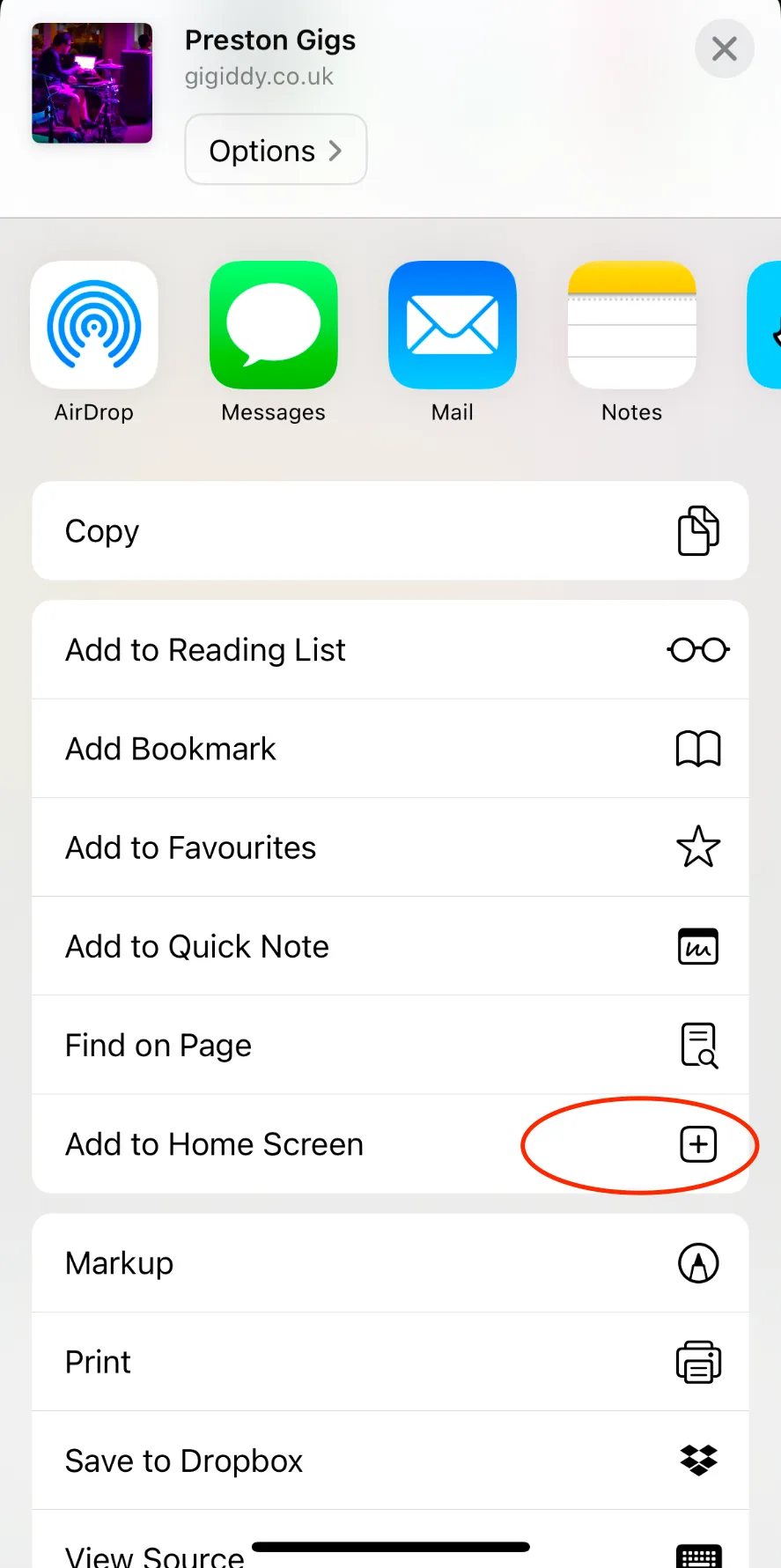 Tap Add to Home Screen